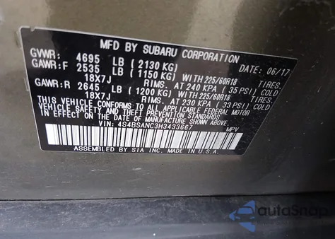 2017 Subaru Outback 2.5I Limited z USA, uszkodzony, nr VIN 4S4BSANC3H3433667